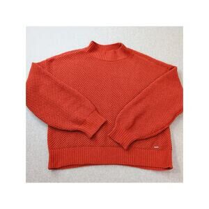 Hollister Womens Open Knit MED Top Sweater Mock Neck Burnt Orange Beachy Classic